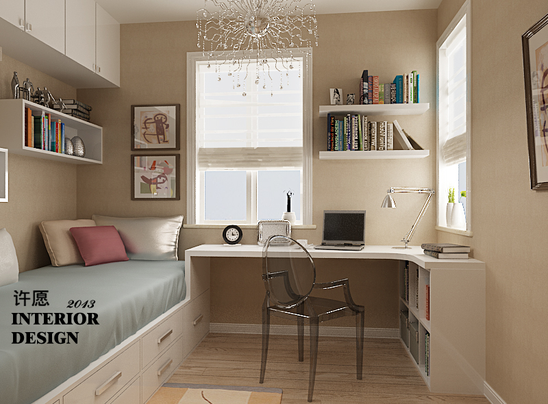 現(xiàn)代兒童房飄窗改書桌時尚裝修設計效果圖
